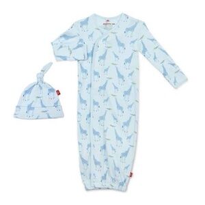 Magnetic Me Cozy Sleeper Gown & Hat Set- Blue Jolie Giraffe; NB-3mo; EUC